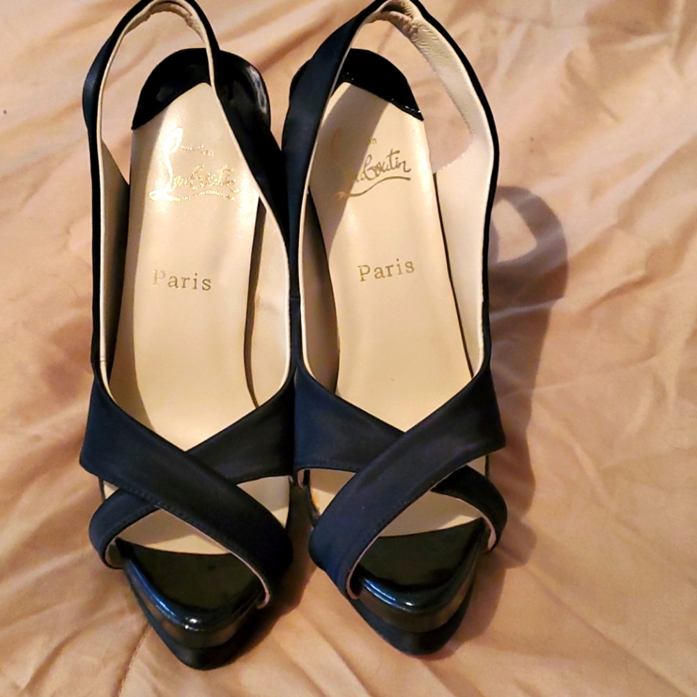Christian Louboutin black open toe 6" heel…